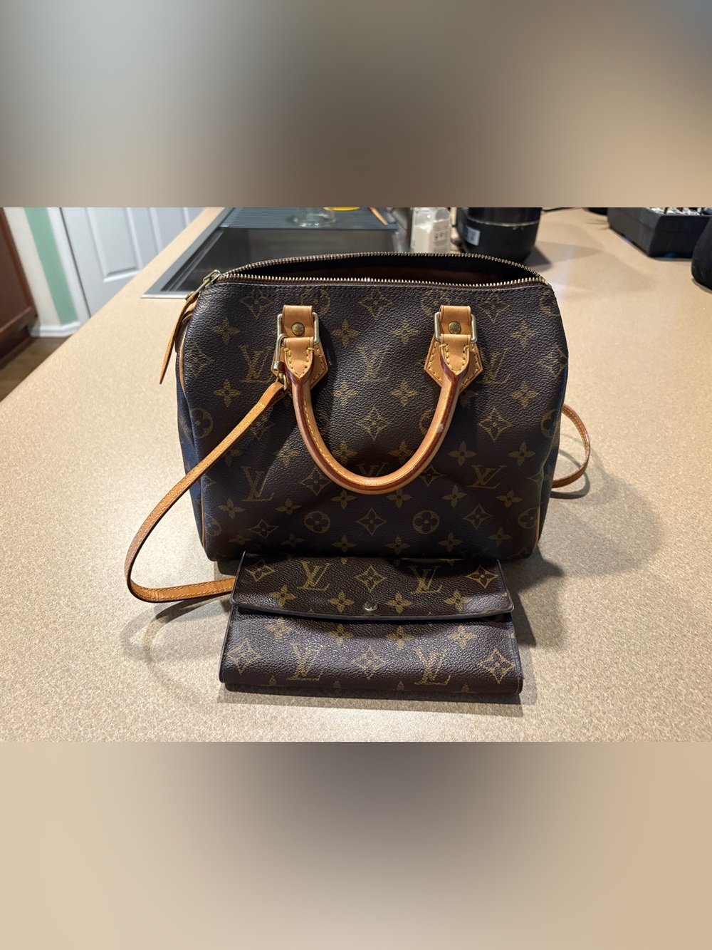 Authentic Louis Vuitton Monogram Speedy Bandouliere w/Wallet & Entrupy Certified